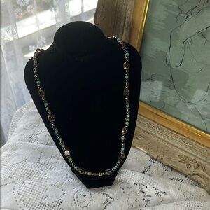 Beaded Necklace with Turquoise and Brown Accents